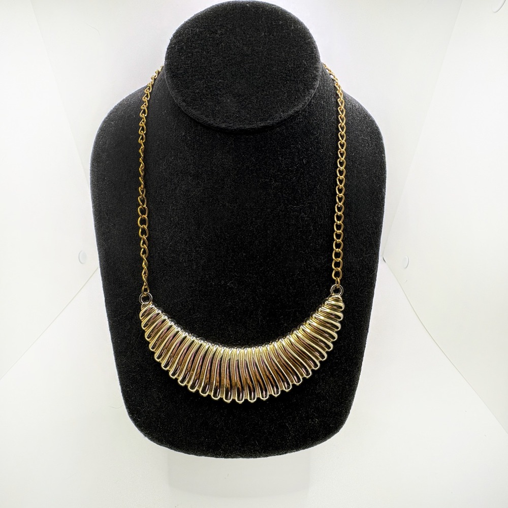 Vintage Gold-Tone Egyptian Revival Style Fringe Collar Statement Necklace